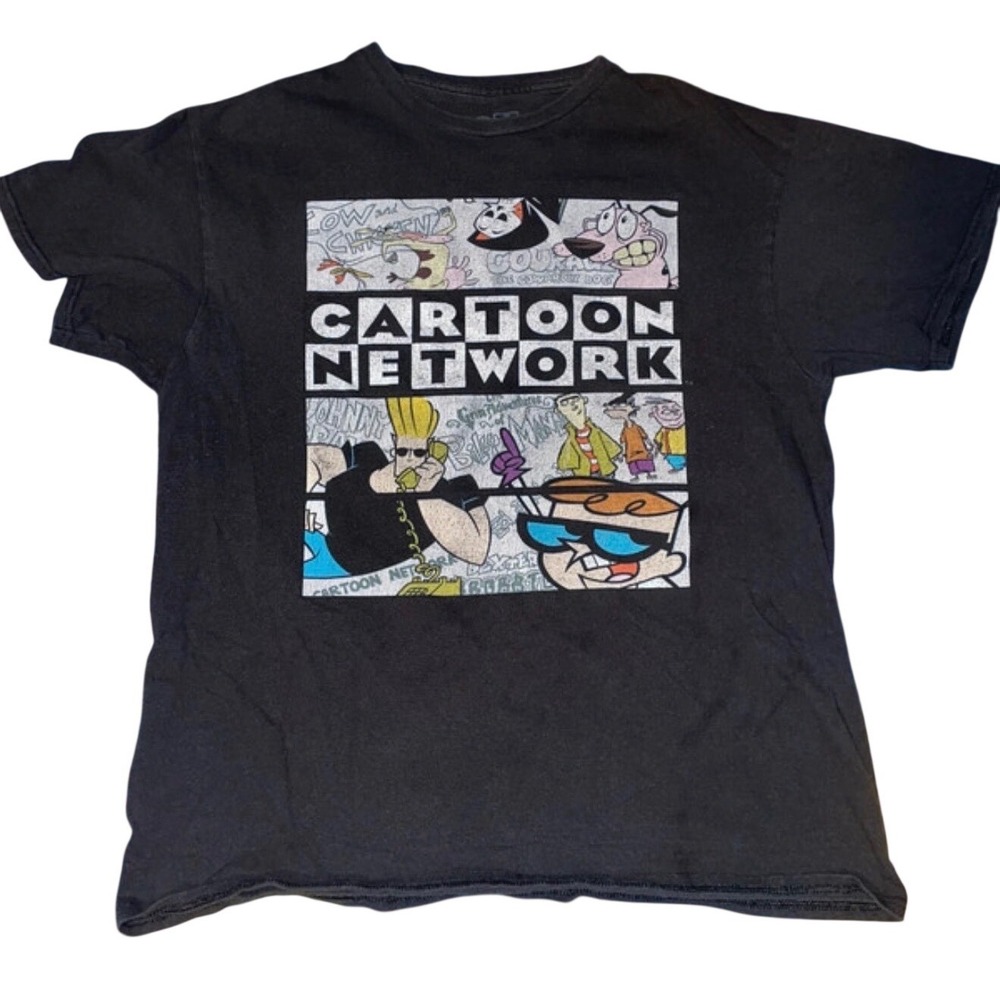 Cartoon Network Graphic Tee Black Gildan Cotton Unisex Johnny Bravo Dexter Small